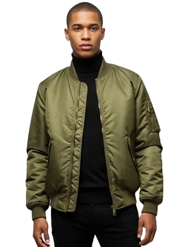 Ranger Edge Olive Green Bomber Jacket for Men with Ribbed Cuffs