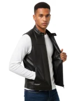 men’s black leather vest