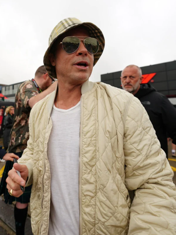 Brad Pitt F1 Beige Quilted Bomber Jacket