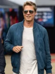 Brad Pitt F1 Blue Suede Leather Bomber Jacket – Iconic Movie-Inspired Fashion
