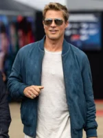 Brad Pitt F1 Blue Suede Leather Bomber Jacket