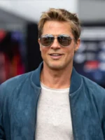 Brad Pitt blue bomber jacket