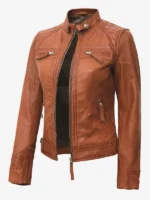 Brown leather biker jacket