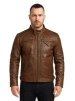 Chocolate Brown Cafe Leather Motorcycle Jacket