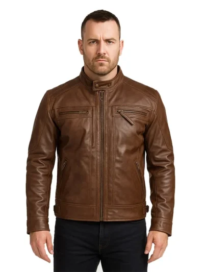 Chocolate Brown Cafe Leather Motorcycle Jacket
