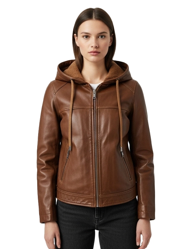 Horizon Brown Leather Hooded Jacket