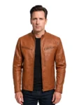 Ionic Brown Leather Biker Jacket - Stylish & Durable Motorcycle Jacket for Men