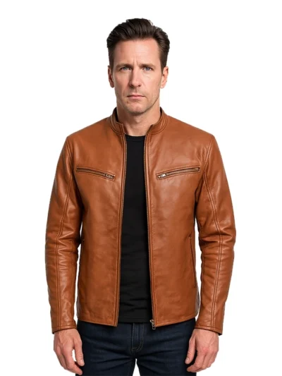 Ionic Brown Leather Biker Jacket