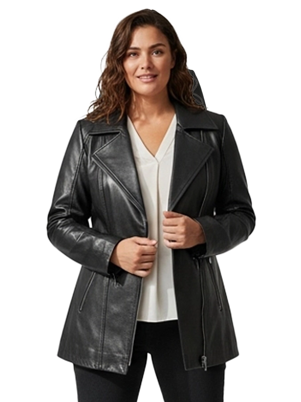 Obsidian Vogue Plus Size Black Leather Sheepskin Jacket