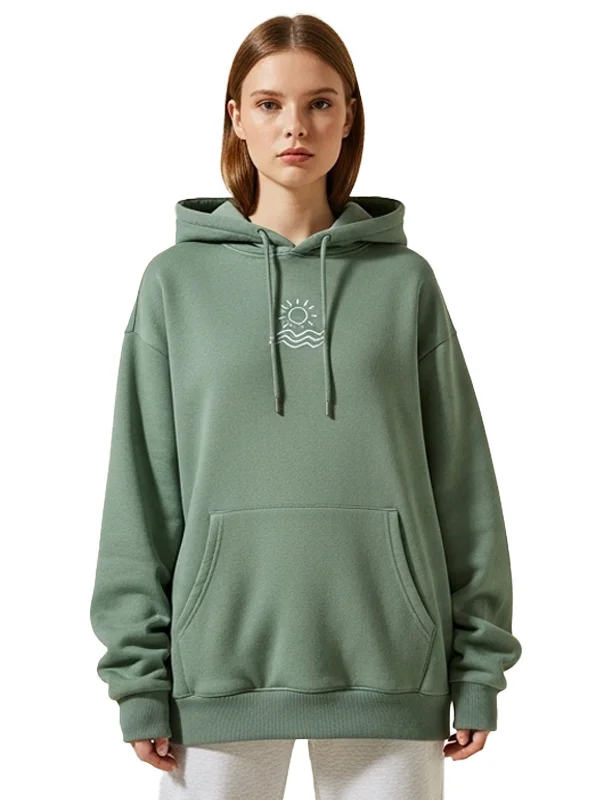Sage Vibe Fleece Graphic Print Hoodie