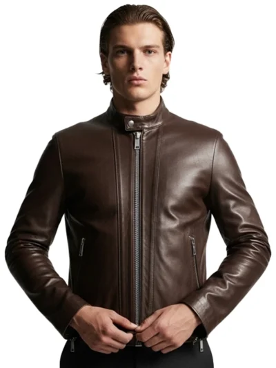 Valiant Brown Leather Racer Jacket