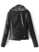 Black shearling quilted biker jacket