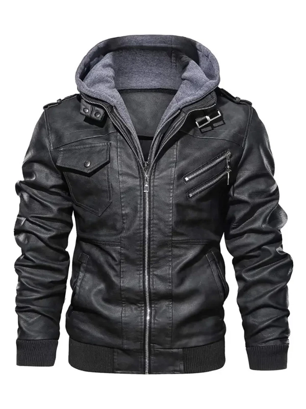 bomber hooded leather jacket