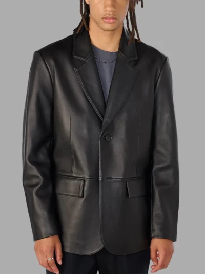 Men’s Two Button Black Leather Blazer