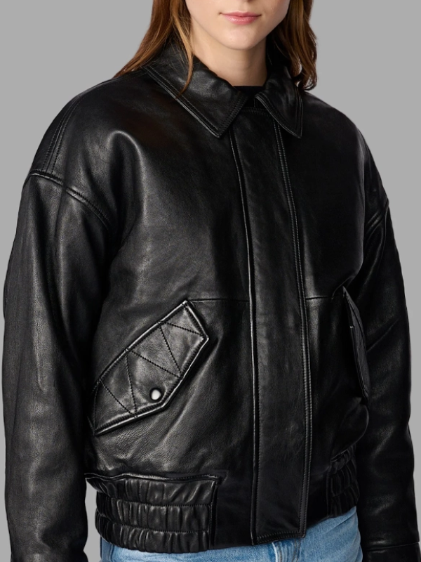 Women’s Black Leather Aviator Jacket