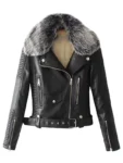 Women’s Black Shearling Quilted Motorcycle Leather Jacket – Genuine Lambskin