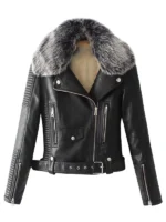 Women’s Black Shearling Quilted Motorcycle Leather Jacket