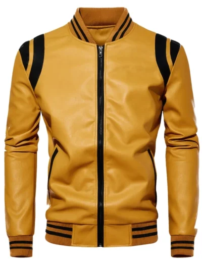 yellow faux leather biker bomber jacket