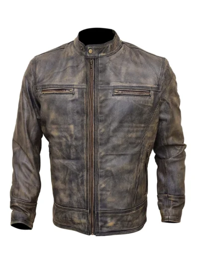 brown distressed café racer leather jacket